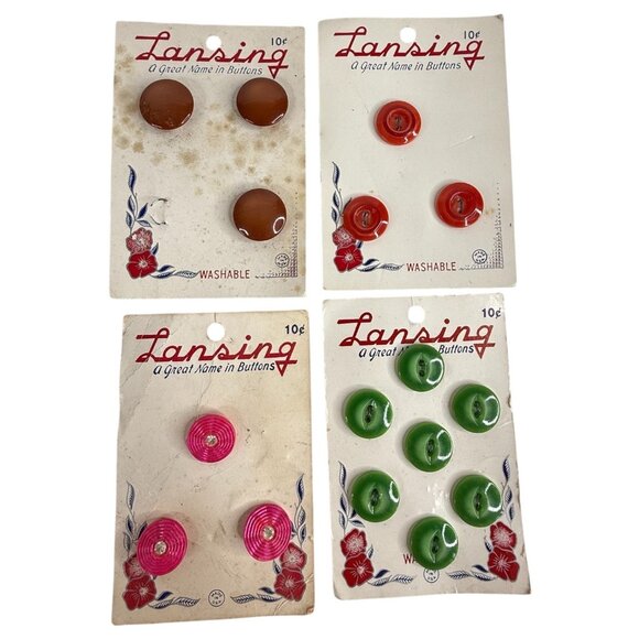 VTG Lansing Buttons Various Sizes & Colors 18 Cards Some Partial Some Complete - Picture 3 of 6